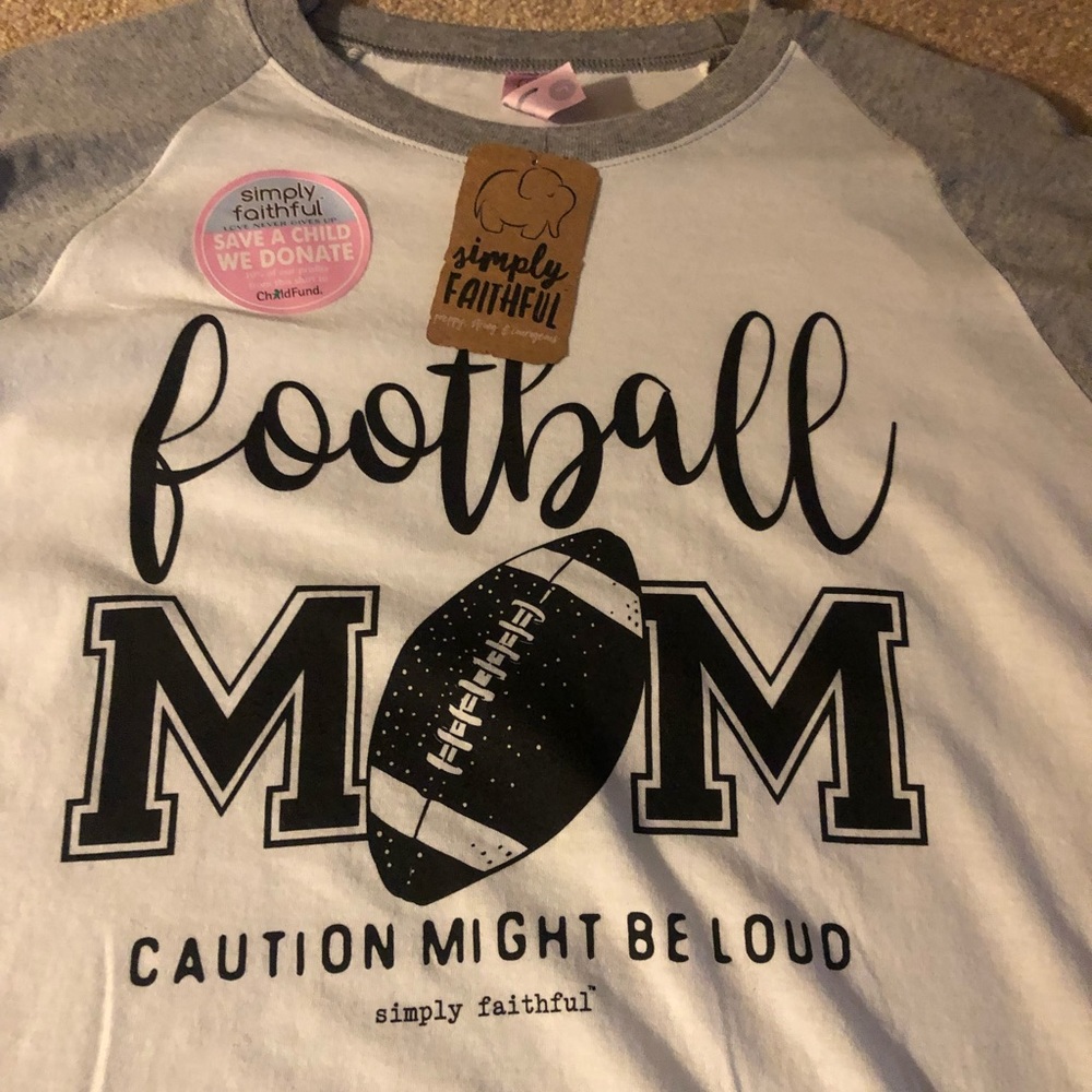 BRAND NEW!! Simply faithful Football Mom long sleeve shirt. Woman’s size large.